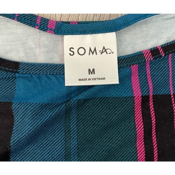 SOMA COOL NIGHTS Modern Sleep Night Shirt PJ Gown Plaid Green SMALL & MEDIUM $46 - Picture 6 of 10